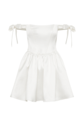 Rita Satin Mini Dress With Bow Sleeves - White